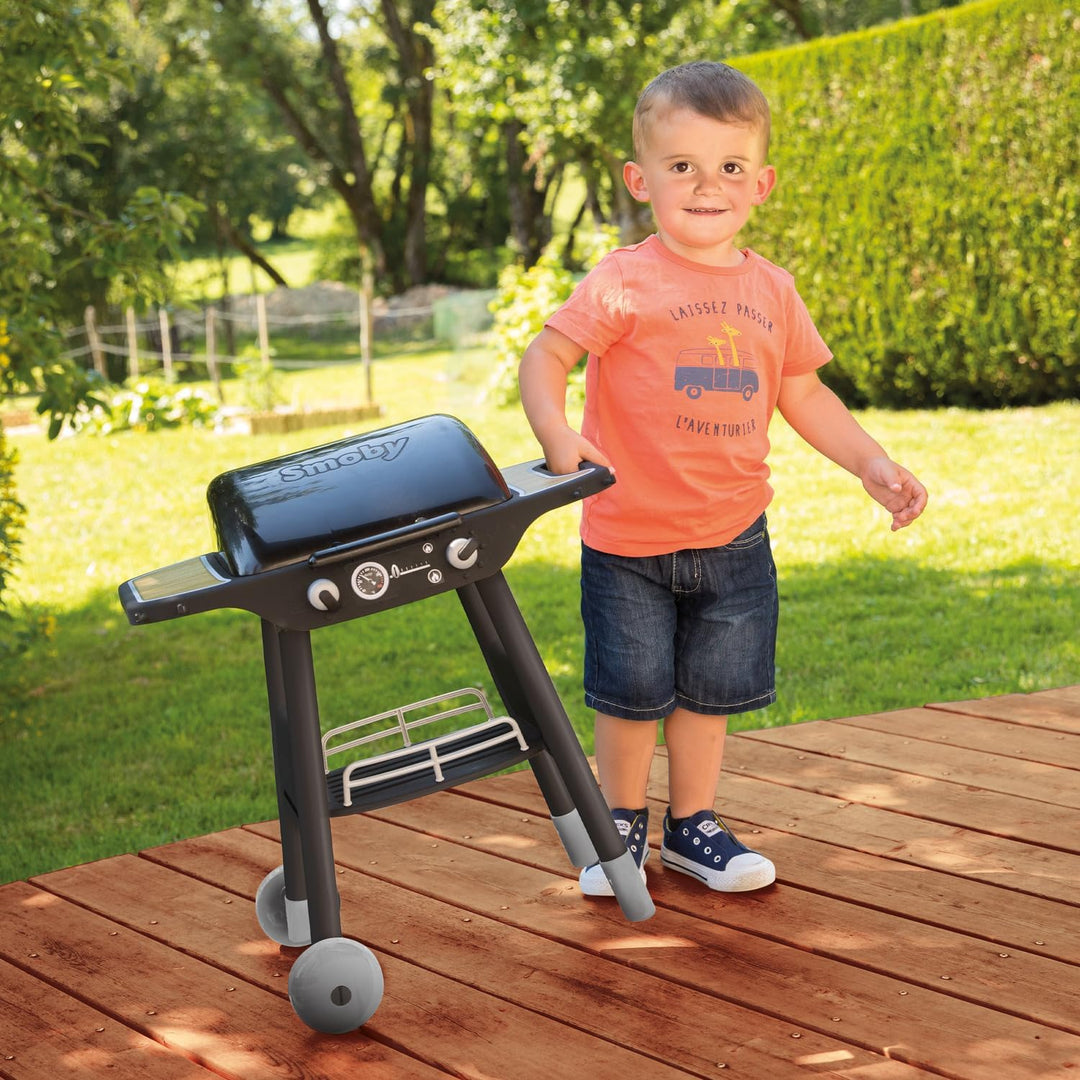 Smoby - Barbecue Kindergrill - Grill mit mechanischen Kunststoff-Flammen und Grillbesteck, 18 Zubehö