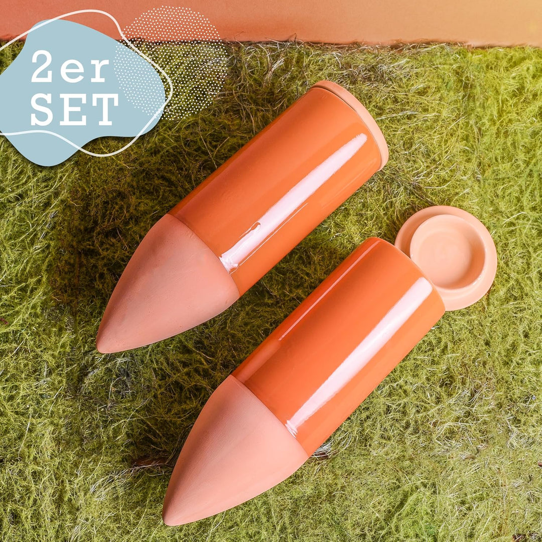 Terracotta Giesshilfe (2X 530 ml) handgefertigt für Bewässerung Zimmerpflanzen | Wasserstandsanzeige