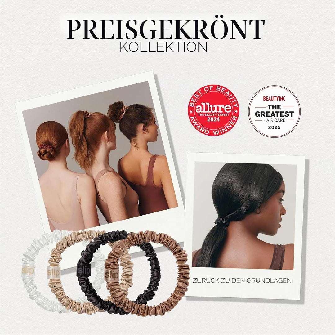 Slip Silk 100% Maulbeerseide Haargummi Set - Schonende Scrunchies gegen Haarbruch, 6 Zopfgummis in v