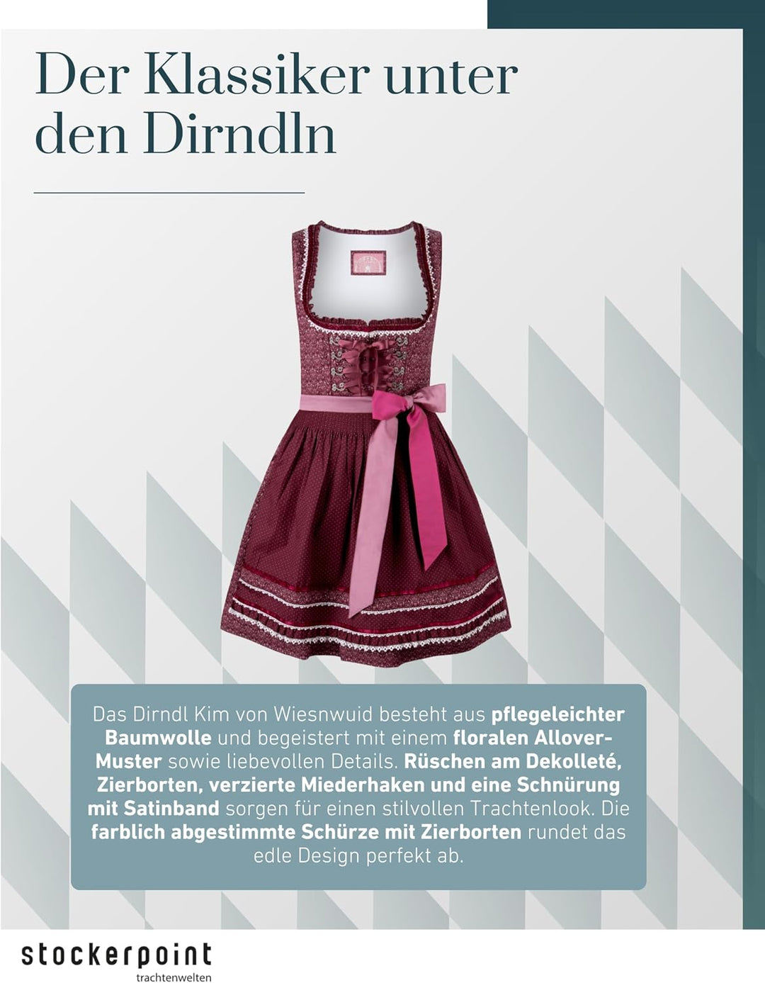 Stockerpoint Damen Dirndl Kim Kleid für besondere Anlässe 36 Bordeaux, 36 Bordeaux