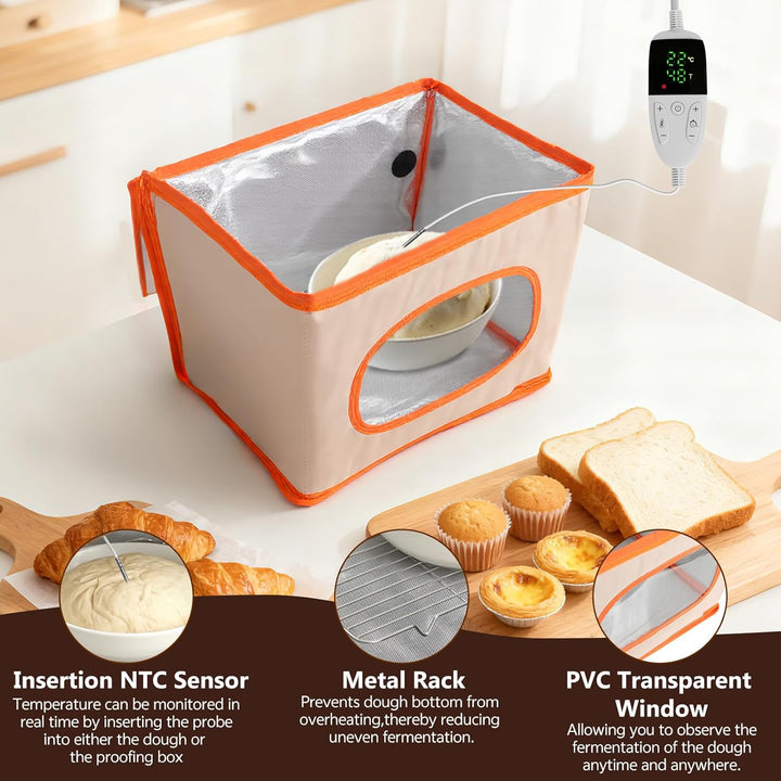 Brot Gärbox Sauerteig, Faltbare Gärbox mit Dreiseitige Oberflächen Heizung Temperaturregelung von 10