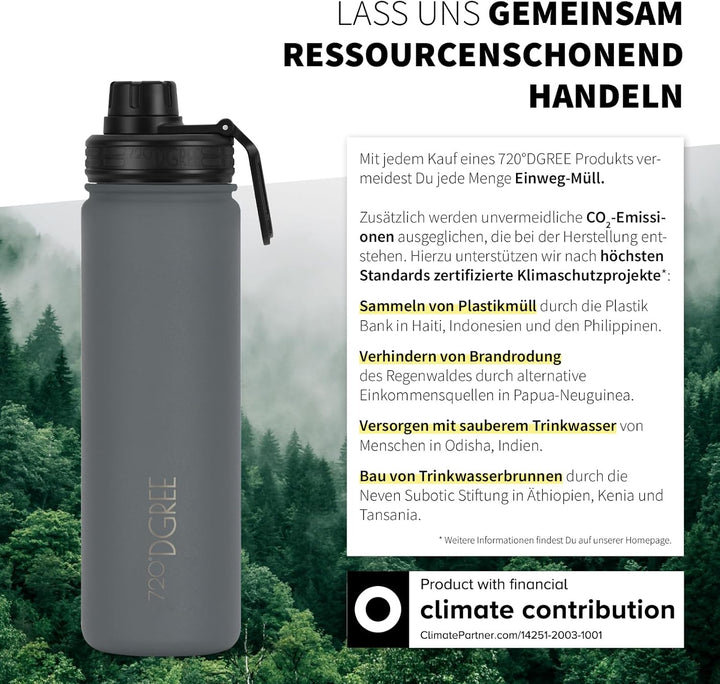 720°DGREE Edelstahl Thermo Trinkflasche 710ml “noLimit” +Früchtebehälter - Auslaufsicher, Kohlensäur