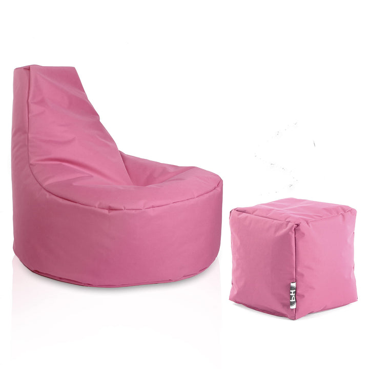 PATCH HOME Gamer Sessel Sitzsack inkl. Würfel Bean Bag Set Ø80cm, 30cm Sitzhöhe, 90cm Höhe + 35x35cm