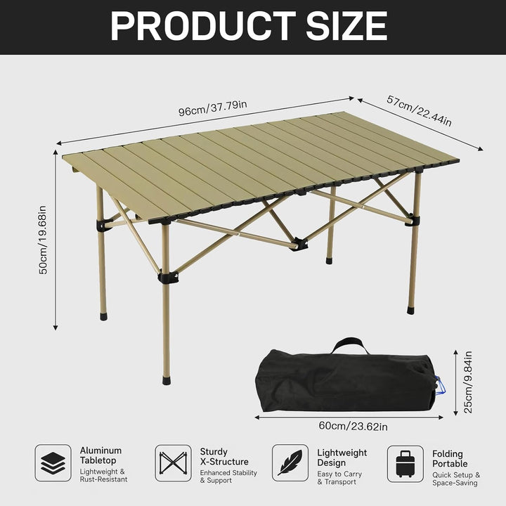 Campingtisch Klappbar 95 x 56 x 50 cm Klapptisch Camping Tragbar mit Rollbarer Tischplatte und Trage