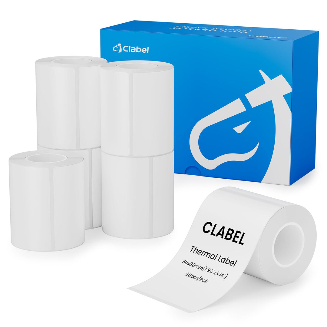 CLABEL 6 Rolle 50x80mm Thermo Weiss Etikettenband für Etikettendrucker Selbstklebend Klebeetiketten