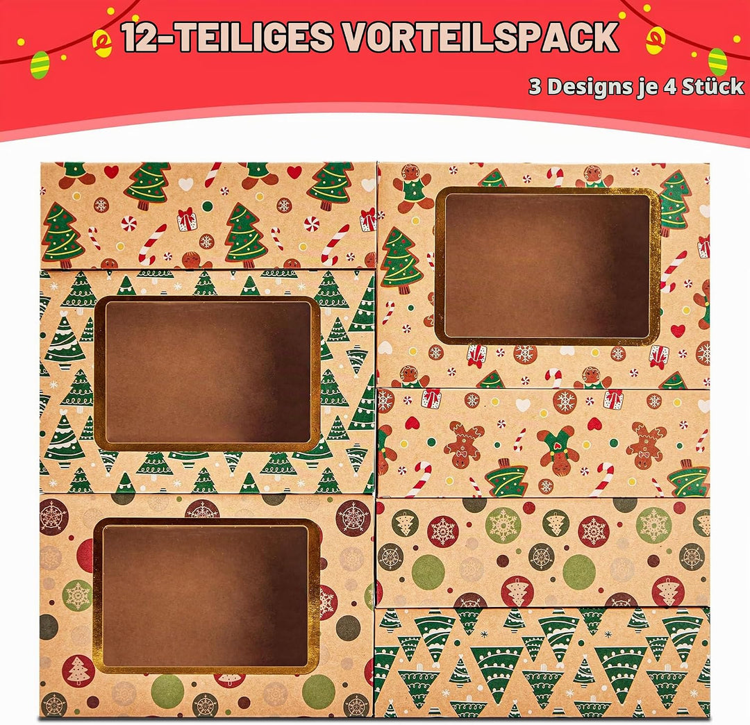 JOYIN 12 Stück folierte Weihnachts-Plätzchenboxen mit Fenster, Leckerli-Boxen für Donut und Kekse, b