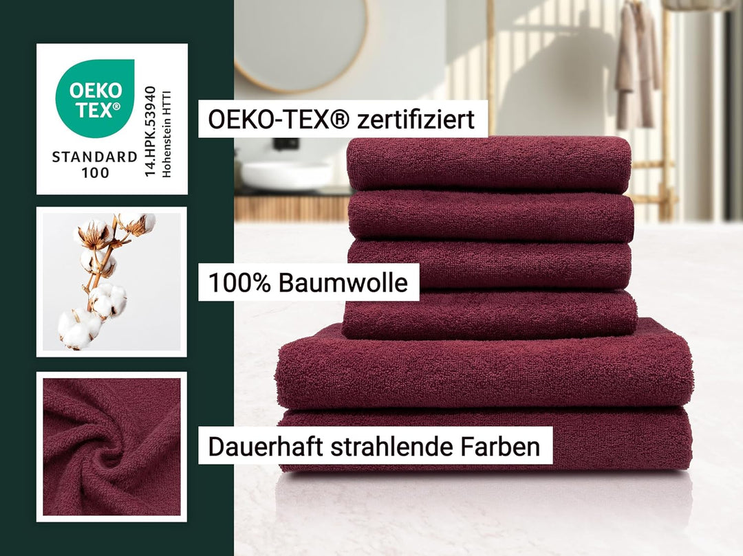 ZOLLNER 4 Handtücher 50x100 cm, 2 Duschtücher 70x140 cm, Baumwolle, rot 6tlg. Set Rot, 6tlg. Set Rot
