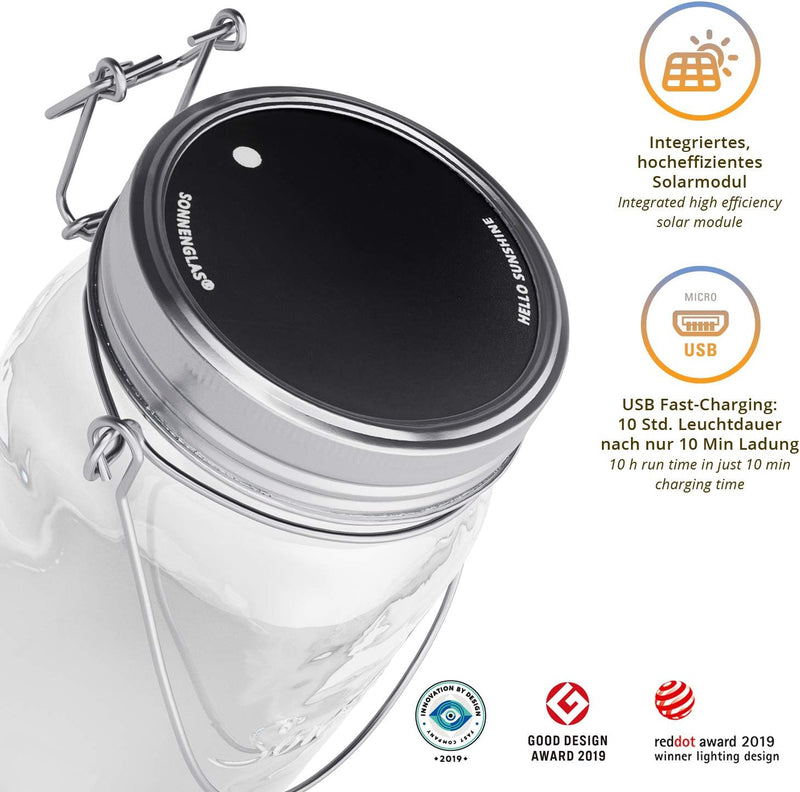SONNENGLAS Classic 1000ml | Die Original Solarlampe/Solar-Laterne im Einmachglas aus Südafrika | Bek