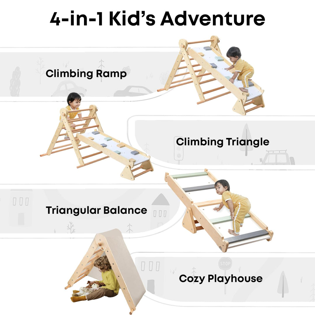 Mamabrum Holzspielplatz für Kinder – Klettergerüst, Dreieck, Leiter & Balancierpfad – 3-in-1 Multifu
