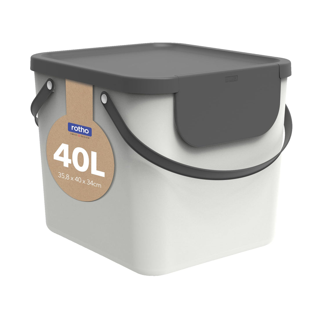 Rotho Albula Mülltrennungssystem 40l für die Küche, weiss, Kunststoff Weiss/Anthrazit, Weiss/Anthraz