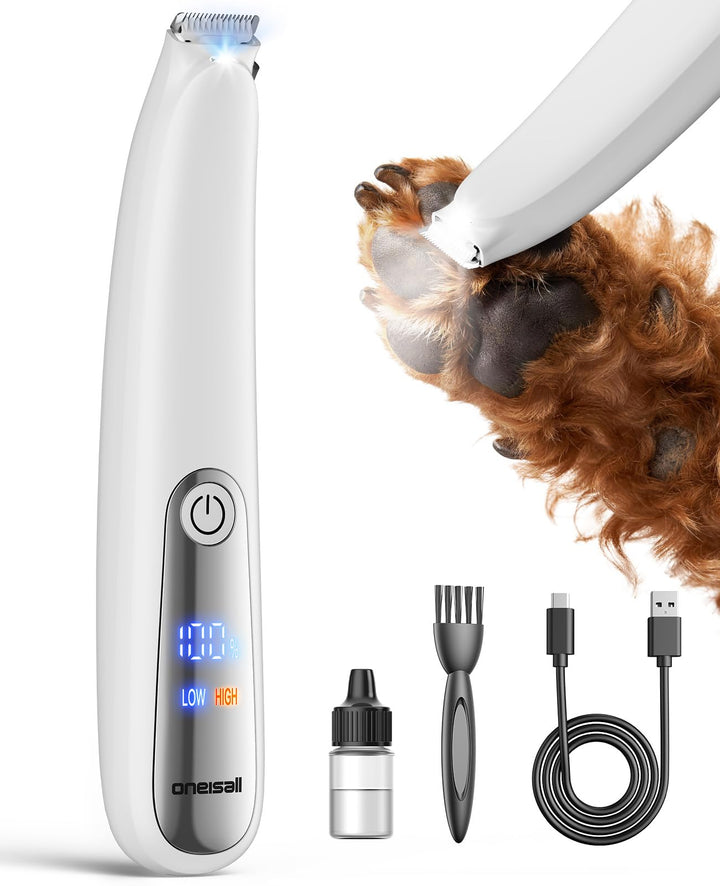 oneisall Pfotentrimmer für Hunde Extra Leise mit LED-Licht,Schermaschine Katze Hundepfoten Trimmer d