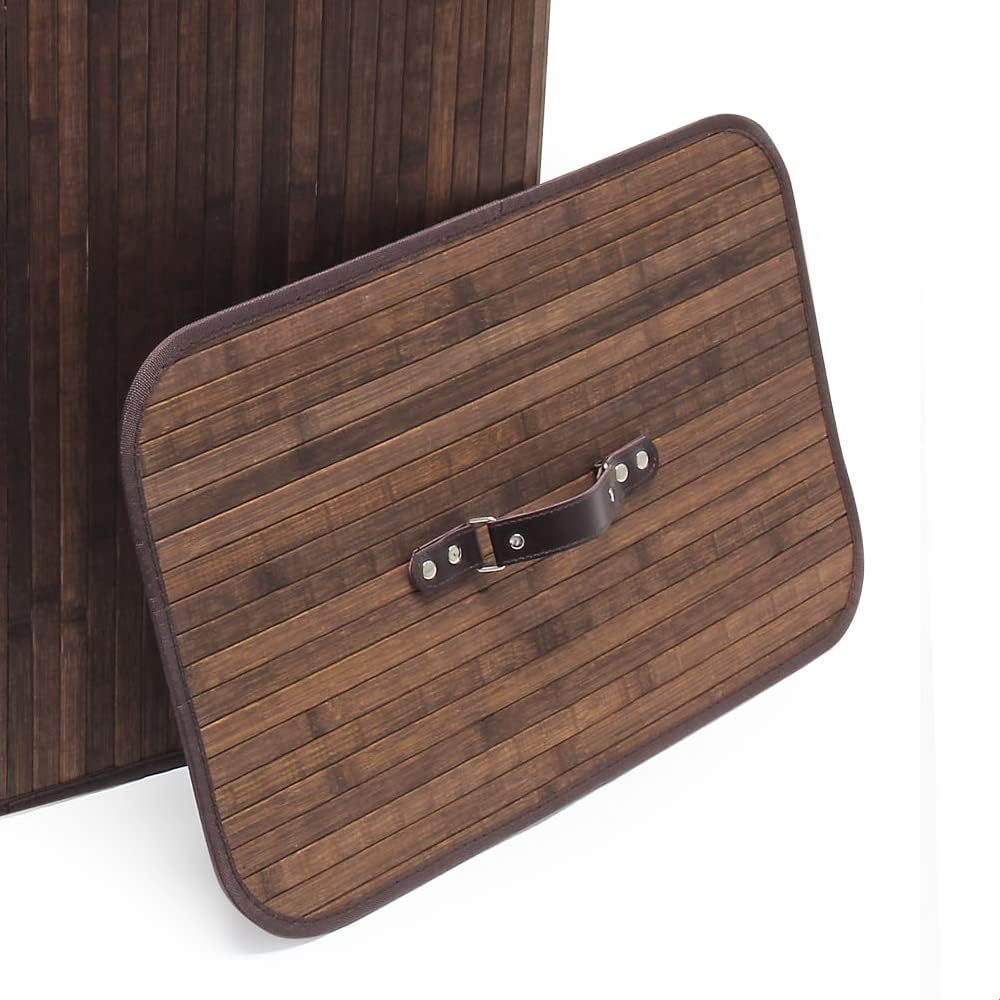 Wiltec Wäschebox 105 L braun Wäschekorb mit Deckel aus Bambus faltbare Wäschebox mit Leinensack mit