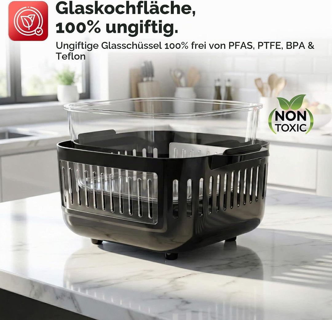 TurboTronic Heissluftfritteuse 6 L - AFG6-1600 W Glas Airfryer – Digitale Heissluft Fritteuse 50–180