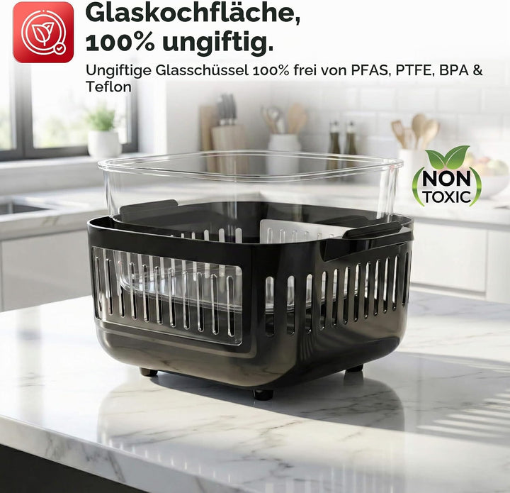 TurboTronic Heissluftfritteuse 6 L - AFG6-1600 W Glas Airfryer – Digitale Heissluft Fritteuse 50–180