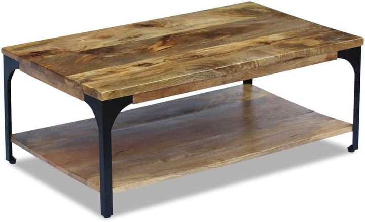 Festnight Couchtisch Kaffeetisch Sofatisch Mangoholz Stahlrahmen Beistelltisch mit Ablagefach zur Au