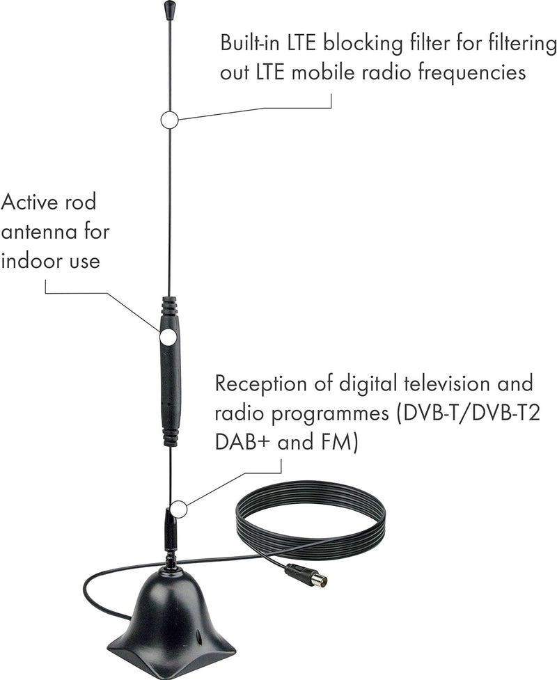 SCHWAIGER 20310 DVBT-2 Antenne Zimmerantenne Digital Analog TV HD Innenbereich Signalverstärkung Ver