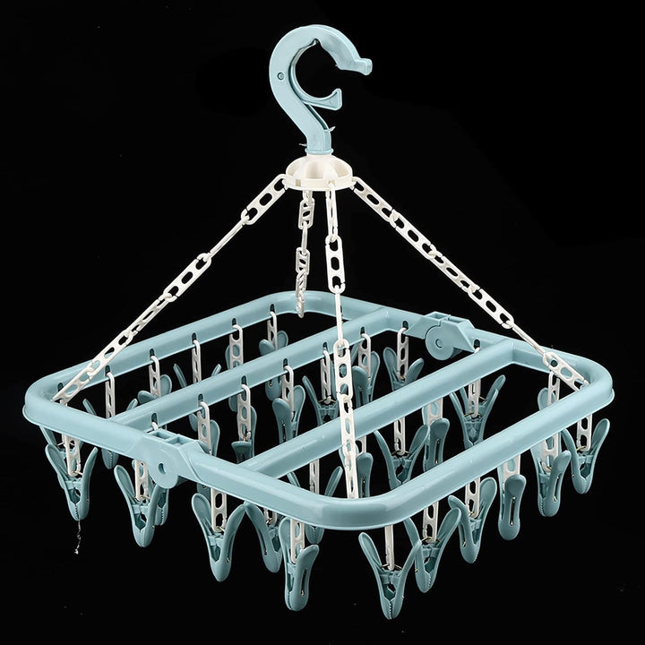 360 Grad Rotierender Waschkleiderbügel mit 32 Clips Windproof -Haken Klappbares Trocknungsregal für