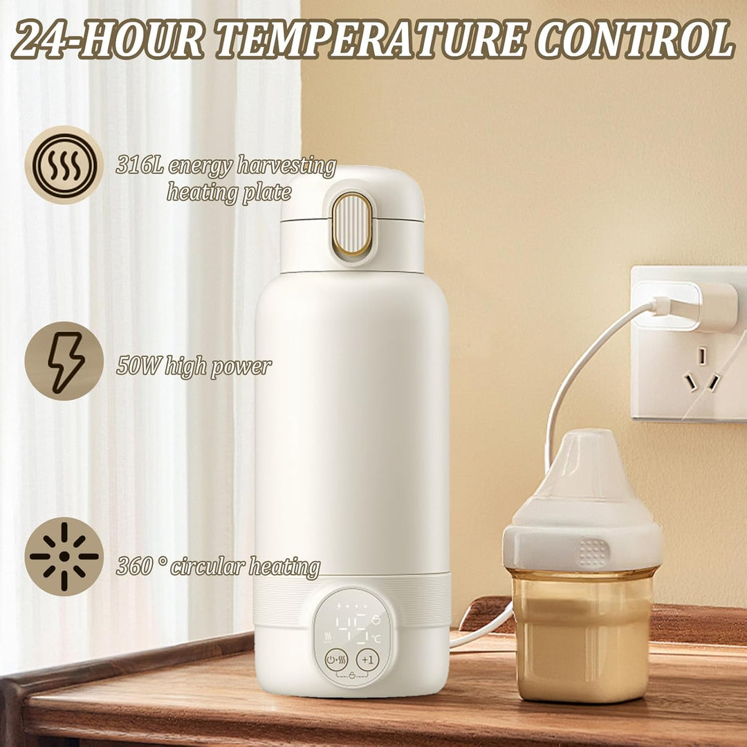Cordless Portable Bottle Warmer,500ml Tragbarer Flaschenwärmer Baby,37 Bis 55 Grad Einstellbar mit L