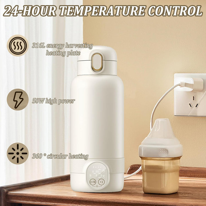 Cordless Portable Bottle Warmer,500ml Tragbarer Flaschenwärmer Baby,37 Bis 55 Grad Einstellbar mit L