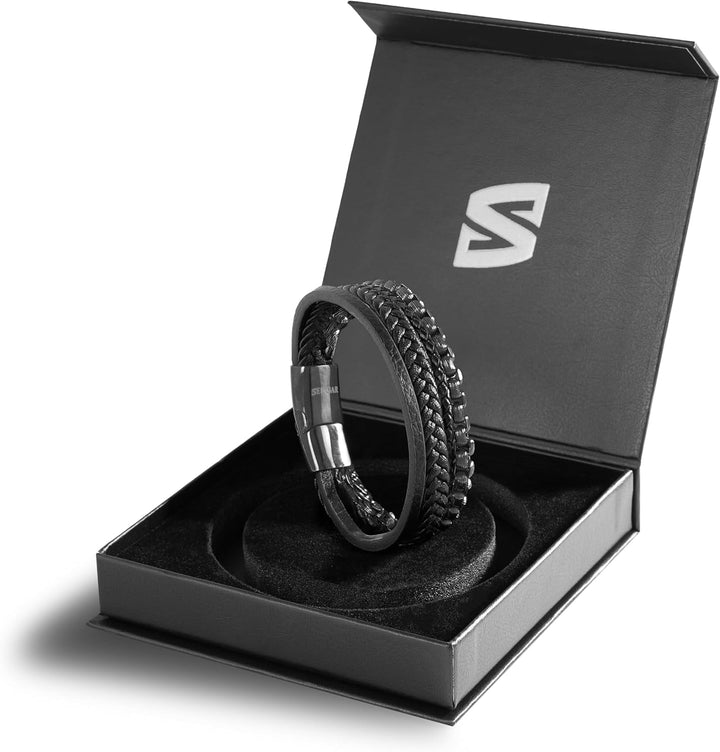 SERASAR Premium Lederarmband für Männer | Magnetverschluss aus Edelstahl in Schwarz, Silber &amp; Gold |