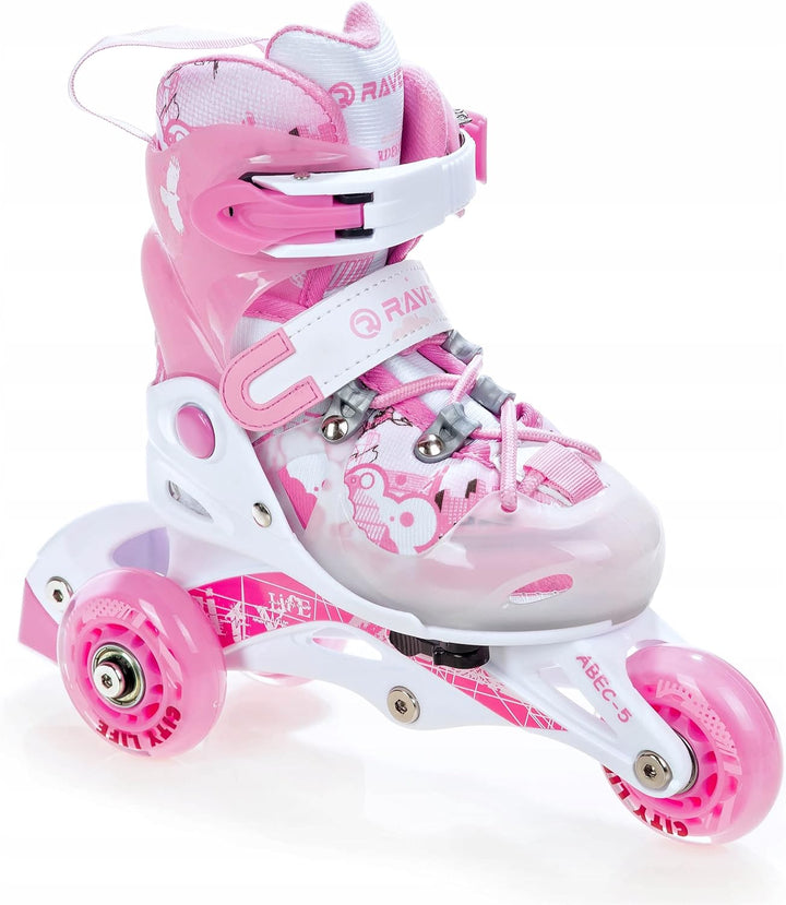 3in1 Kinder Inline Skates Triskates/Rollschuhe Raven Princess + Schützer Neve + Helm Silky 34-37 + S