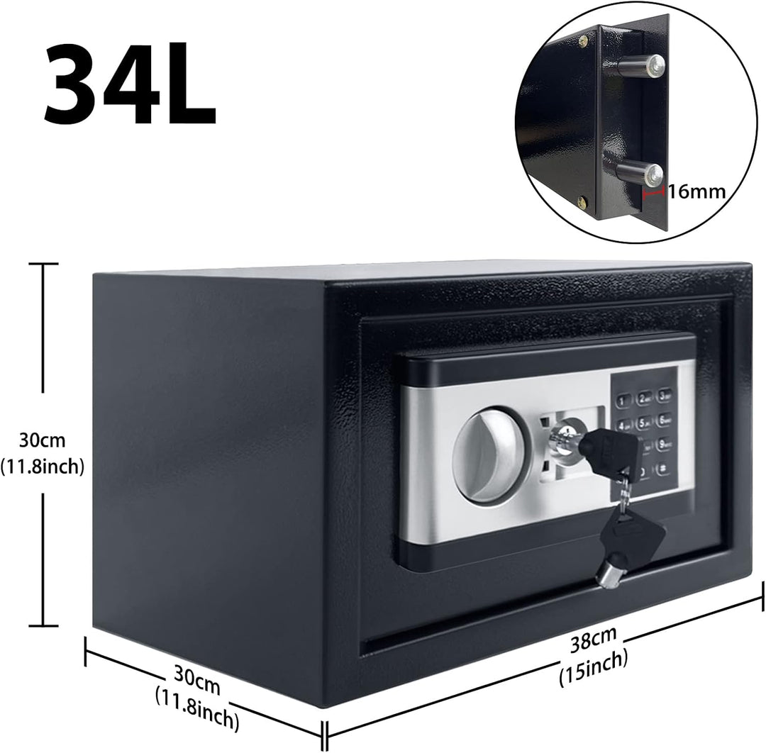 YRHome 34L Mini Tresor für Zuhause Safe Tresor mit Digitaler Passwort, Batteriebox, 2 Sicherheitssch