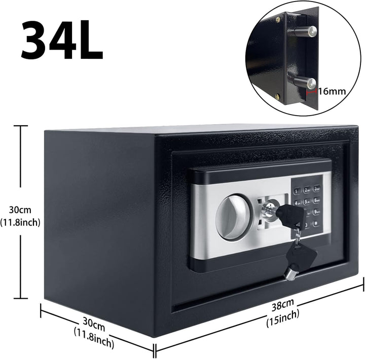 YRHome 34L Mini Tresor für Zuhause Safe Tresor mit Digitaler Passwort, Batteriebox, 2 Sicherheitssch