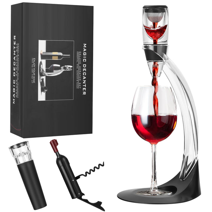 Zaxiva Luxus Wein Dekanter Set, Hochwertiger Rotwein Dekanter mit Weinbelüfter, Vakuum Weinstopper &