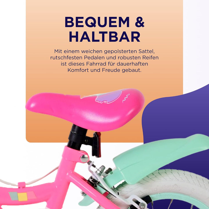 Volare Kinderfahrrad | 3–5 Jahre | Doppelte Handbremse, abnehmbare Stützräder, Pedalreflektoren & Tr