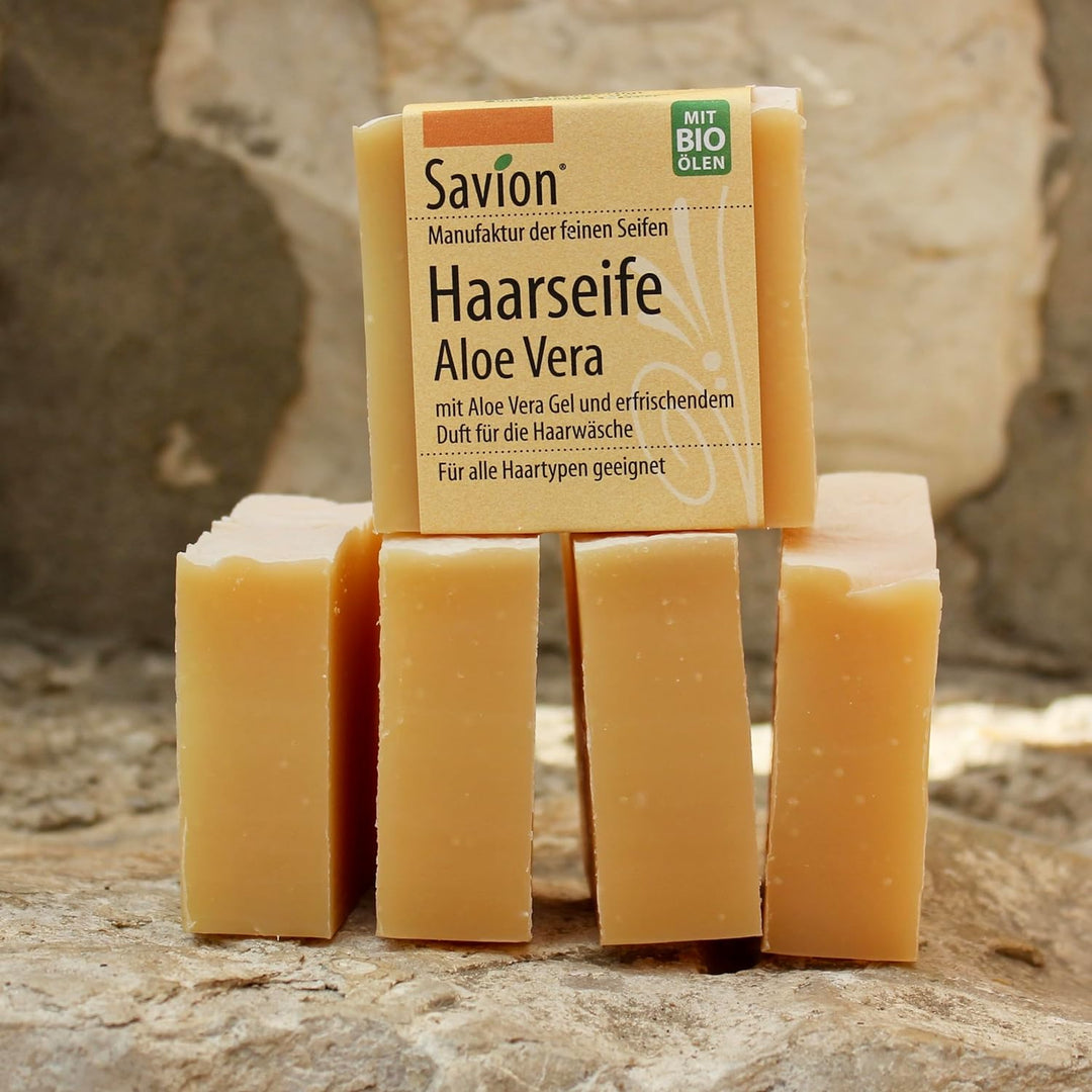 Savion 4+1 Bio Haarseife Aloe Vera, Vegan, Handgemacht, Palmölfrei, Plastikfrei, 5x 85gr 1.42 g (300