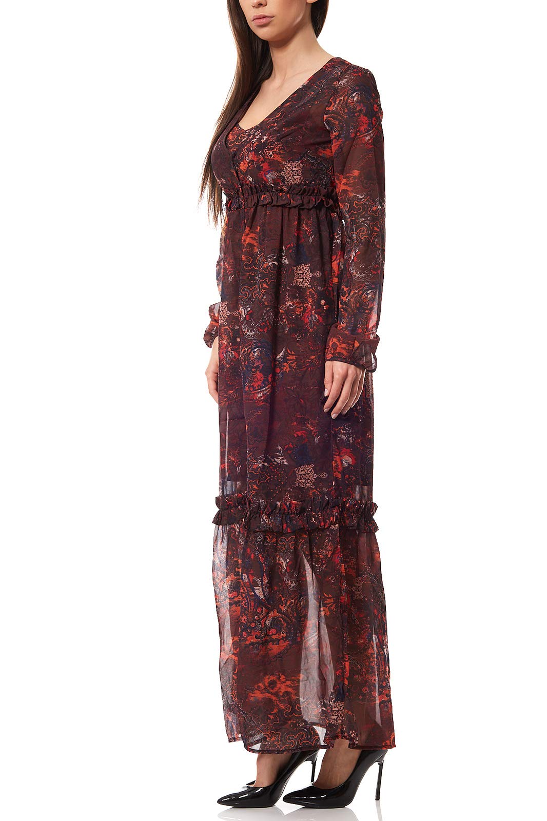 Laura Scott Chiffon Maxikleid Boho-Look Kleid Sommerkleid Damen Bunt, Grössenauswahl:36