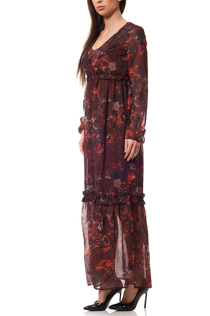 Laura Scott Chiffon Maxikleid Boho-Look Kleid Sommerkleid Damen Bunt, Grössenauswahl:36