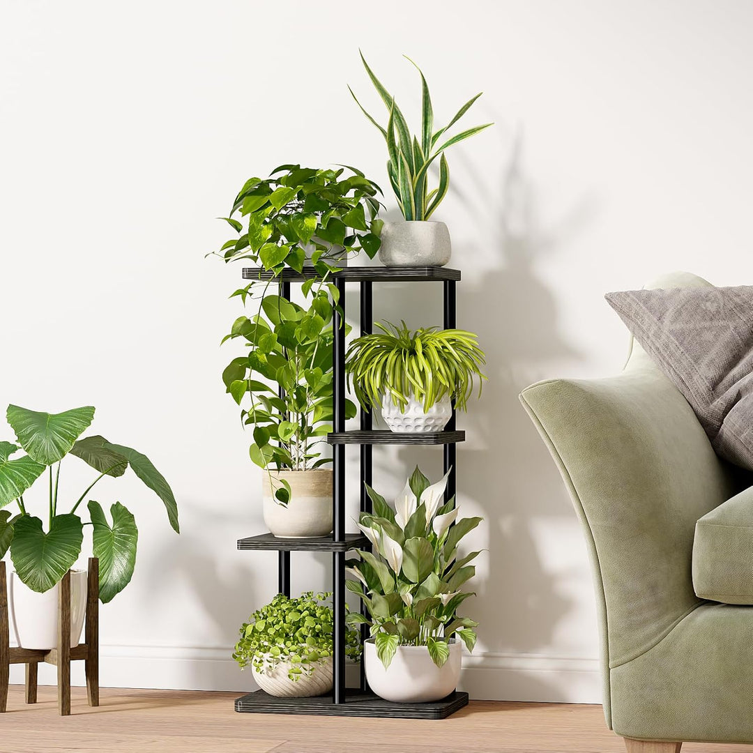 Bamworld Blumenständer aus Metall und Holz – Pflanzenständer mit 4 Ebenen, Pflanzenregal für Innenbe