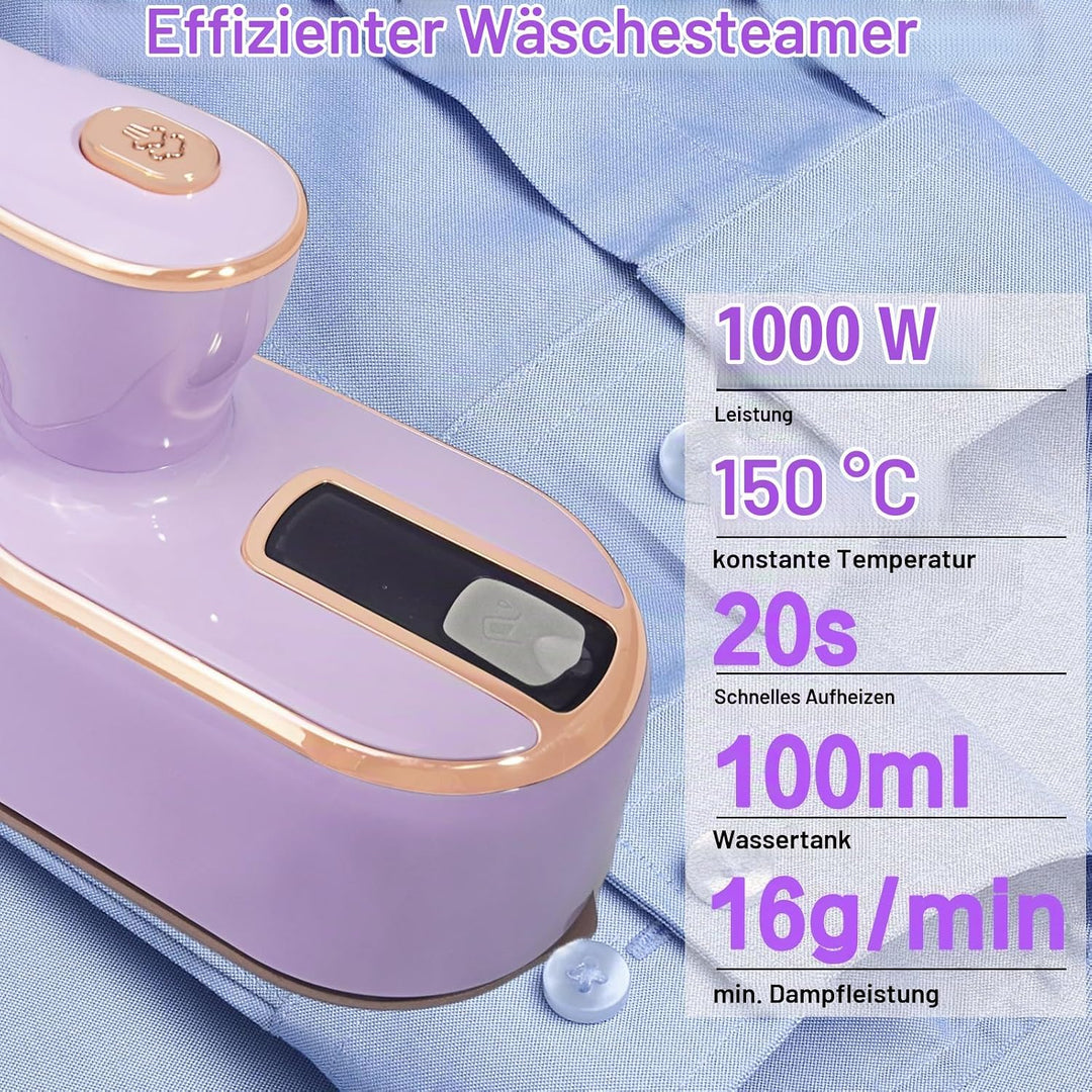 Hirsrian Dampfbügeleisen， Mini Dampfbügeleisen1000 W, Portable Bügeleisen Reise with Foldable Handle