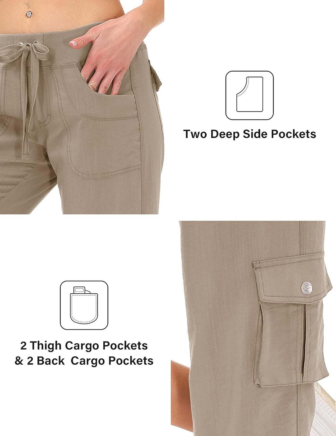 JINSHI Hosen Damen Sommer Cargohose 3/4 Hose Caprihose Wanderhose 6 Taschen | Leicht, Atmungsaktiv,M