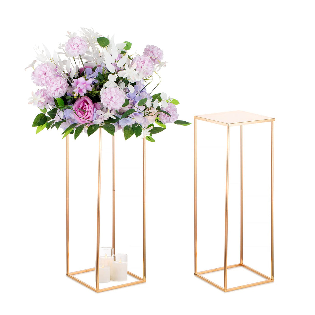 Sziqiqi 60cm Metall Goldene Rechteckige Vasen mit Platte Hochzeits Tisch – 2 Stück Hoch Vase Blumens