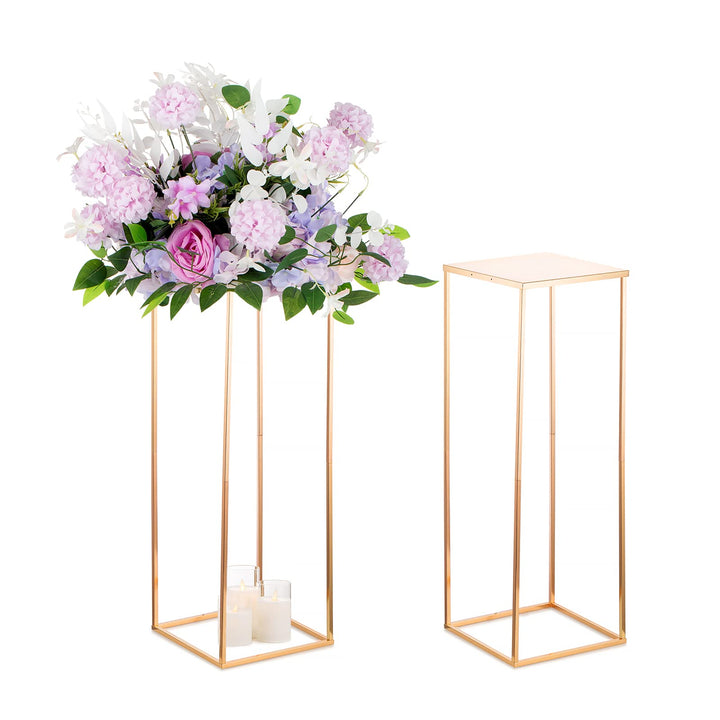 Sziqiqi 60cm Metall Goldene Rechteckige Vasen mit Platte Hochzeits Tisch – 2 Stück Hoch Vase Blumens