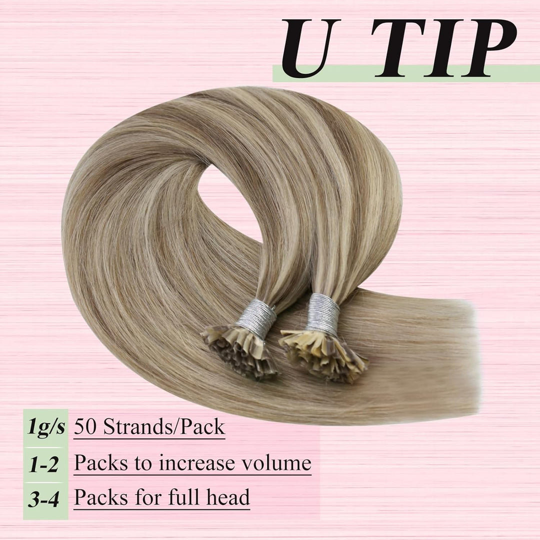 YoungSee Extensions Echthaar Bondings Blond 45cm Bonding Extensions Echthaar Hellbraun Highlight Pla