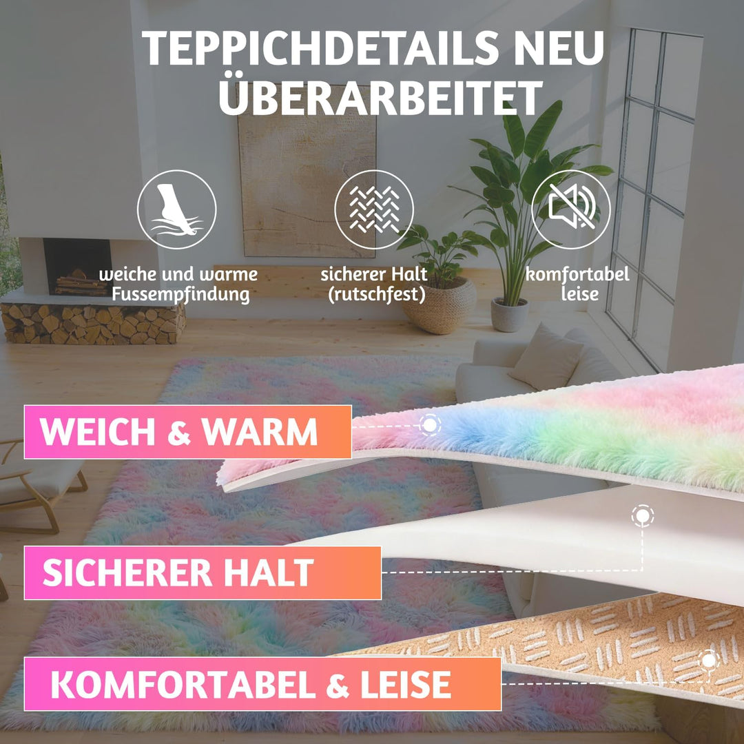 MARATIP Plüsch Teppich,Flauschiger Teppich Rund,grosse Grösse modernes Wohnzimmer,Kinder Mädchen,wei