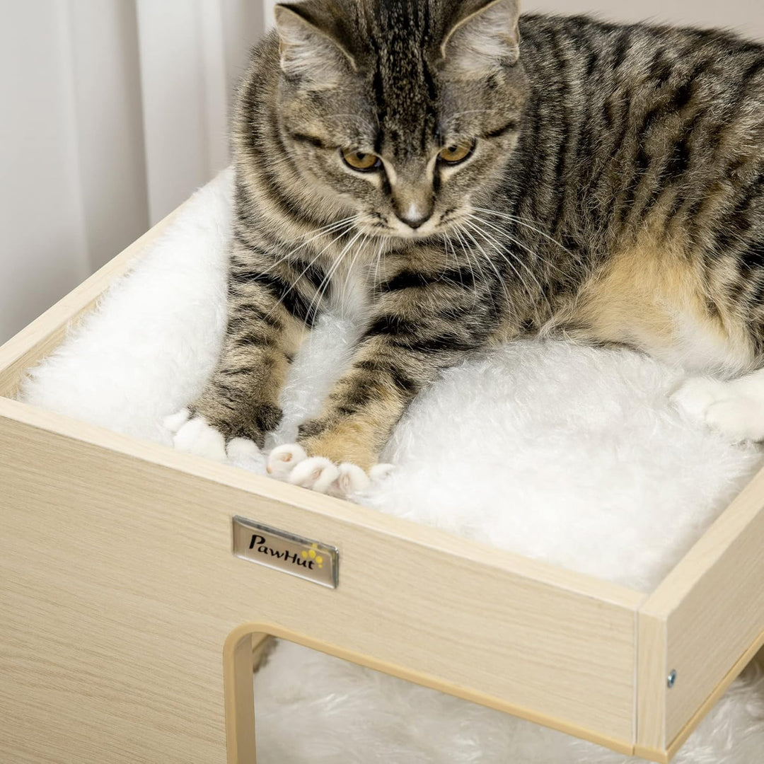 PawHut Katzenhöhle Katzenbett 3-stufiges Katzenhaus mit Kissen, Katzenzelt Haustierhaus Eiche 34 x 3