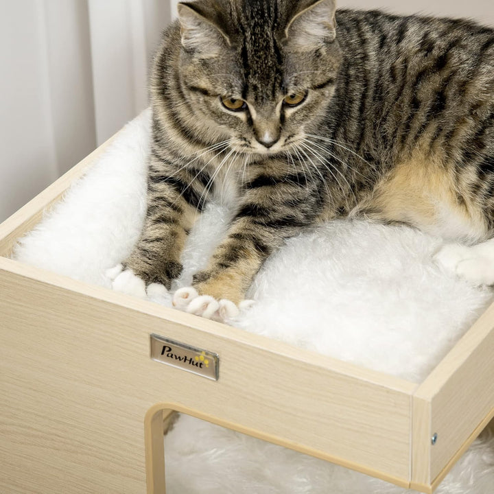 PawHut Katzenhöhle Katzenbett 3-stufiges Katzenhaus mit Kissen, Katzenzelt Haustierhaus Eiche 34 x 3