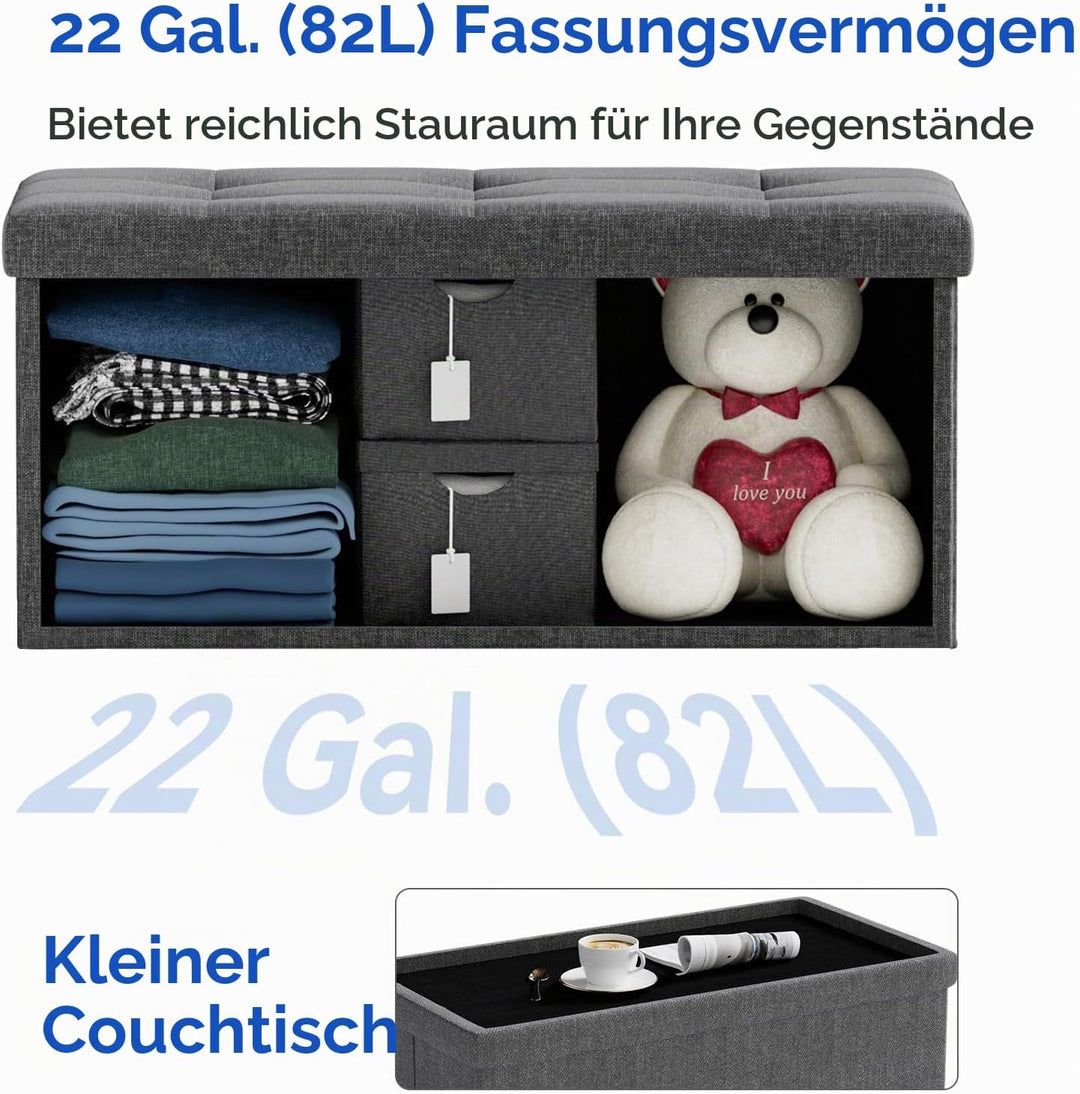 BRIAN &amp; DANY Faltbarer sitzhocker Leinen Sitzbank mit Stauraum, Dunkelgrau, 76 x 38 x 38cm, Dunkelgr