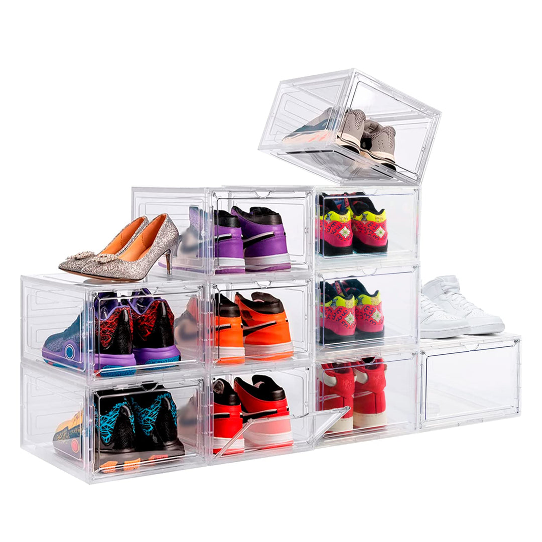 PAIDE P Schuhboxen organizer 10er Pack. Transparent Schuhaufbewahrung für Sneakers und Turnschuhe. S