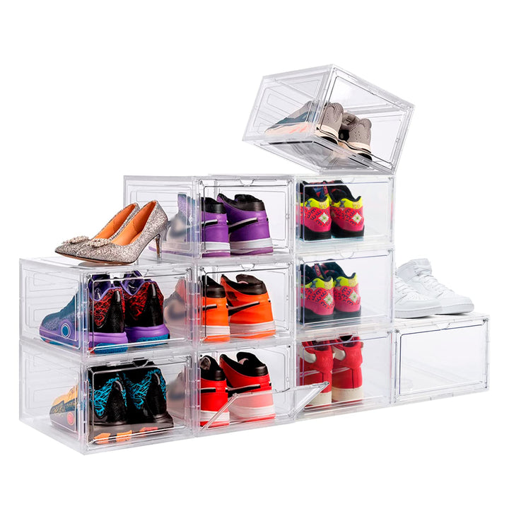 PAIDE P Schuhboxen organizer 10er Pack. Transparent Schuhaufbewahrung für Sneakers und Turnschuhe. S