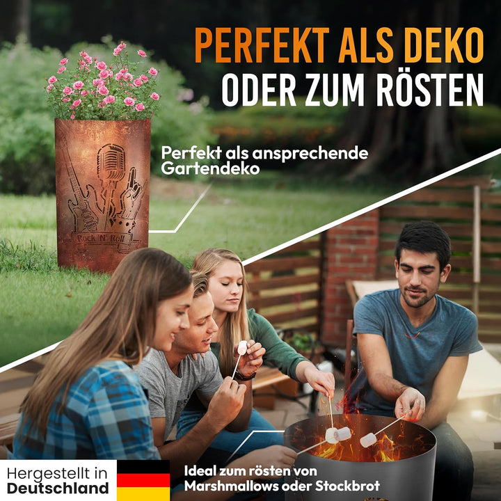 TiKo-Design Feuertonne/Feuerkorb mit Motiv – Lagerfeuertonne, Feuerkorb Rock n Roll – Verleihen Sie