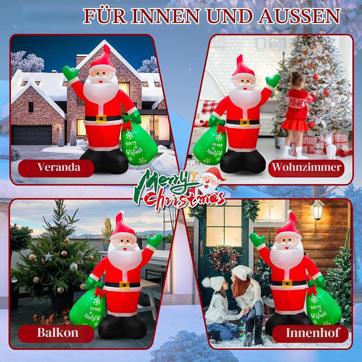 245cm Aufblasbar Weihnachtsmann mit LED Lichtern | 8 FT Aufblasbar Weihnachtsdeko IP44 Wasserdichter