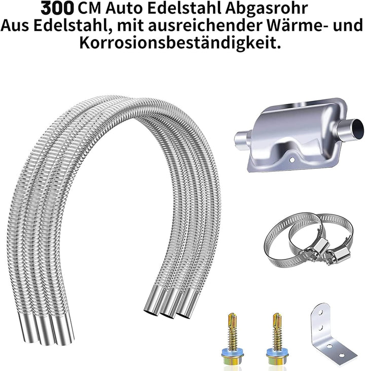 Abgasschlauch für Stromerzeuger, 300CM Auto Edelstahl Abgasrohr und Schalldämpfer, mit Zwei Edelstah