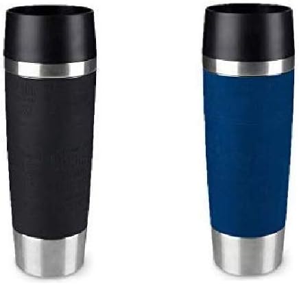 Emsa Standard-Design Travel Mugs, schwarz/blau, 2 x 500ml 2 Stück (1er Pack) Schwarz + Blau, 2 Stück