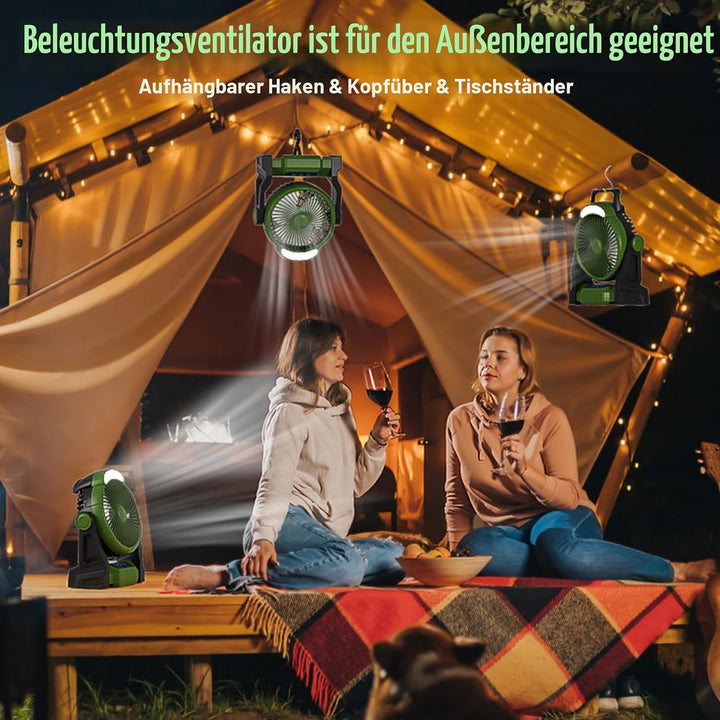 Camping Ventilator mit Akku,15000mAh Ventilator mit Camping Licht &amp; Haken,Wiederaufladbarer Tischven
