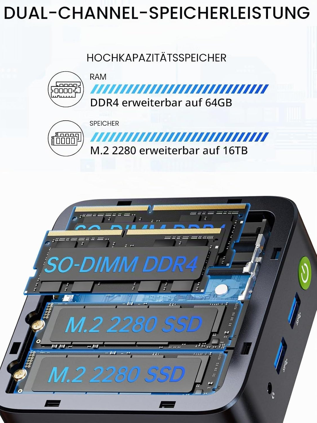 GMKtec Mini-PC N97, G5 Micro-Desktop-Computer, Intel Alder Lake N97 der 12. Generation (bis zu 3,60